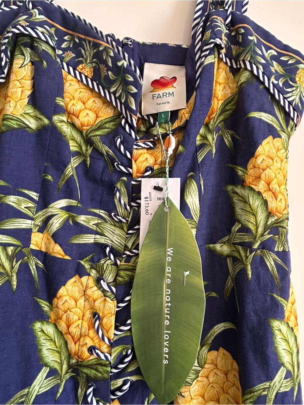 FARM Rio Navy Blue Mini Dress with Yellow Pineapple Print - Picture 5 of 6
